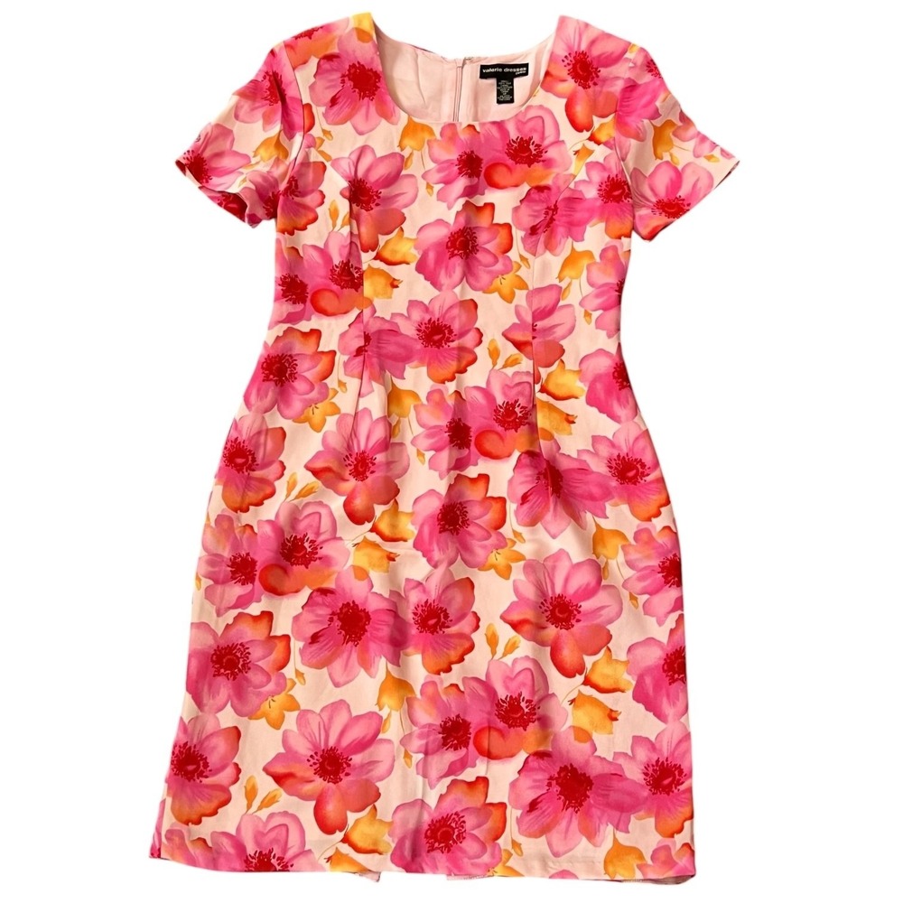 Valerie Dresses‎ Silk Floral Dress 6P Petite Fit & Flare Pink Orange
